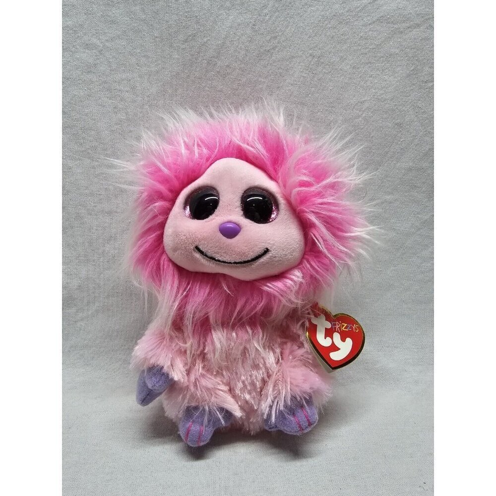 TY Frizzys Pink Kink Plush Stuffed Animal Toy Glitter Eyes Shaggy Hair